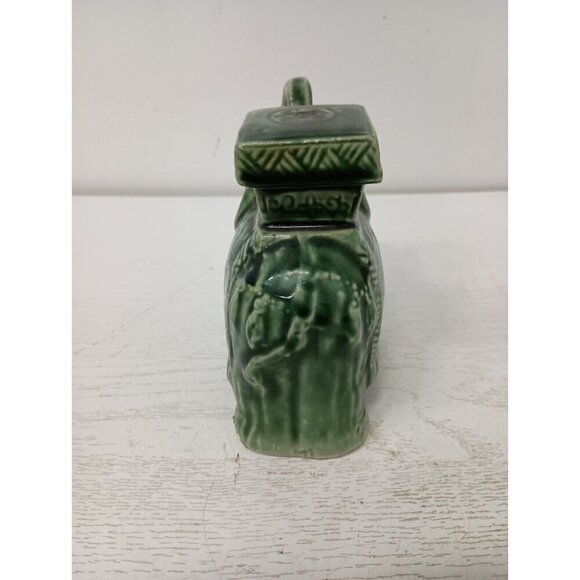 Vintage Green Majolica Pottery Ceramic Elephant Figurine Trunk Up Hand Painted - Picture 5 of 8